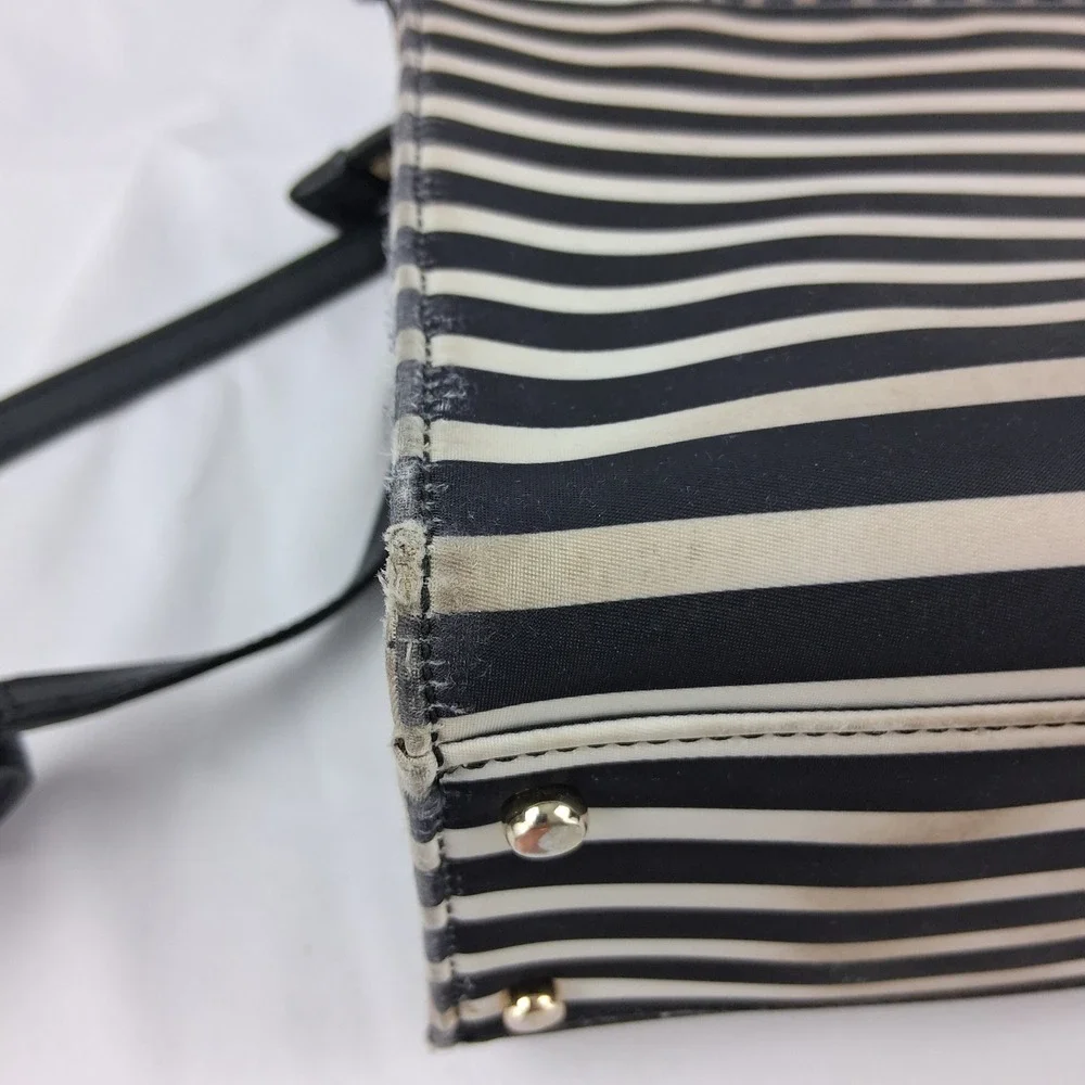Kate Spade New York Black Cream Striped Satchel Crossbody Bag R00675
